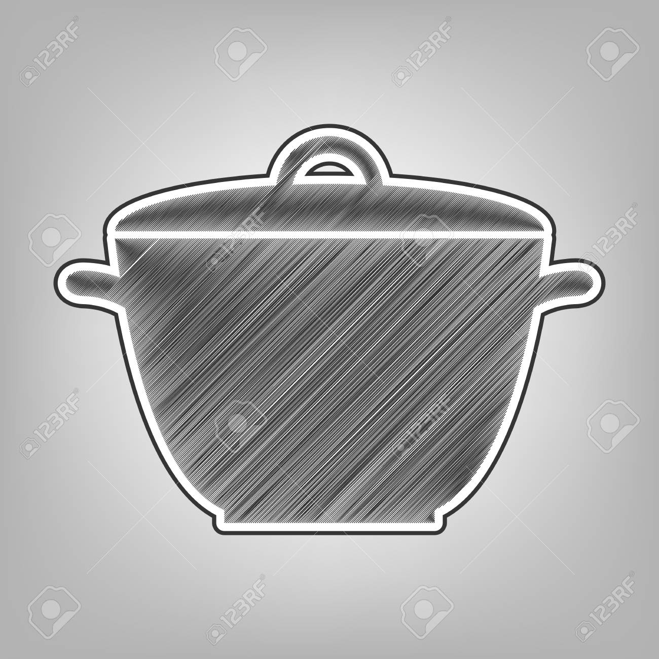 Cacerola De La Cocina. Icono Plana. Imitación Dibujar Con Cacerola De La Cocina. Icono Plana. Imitación Dibujar Con