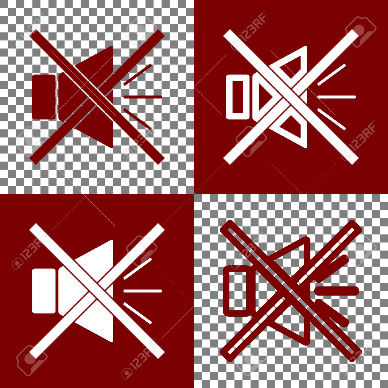 ミュート マークとサイン音のイラスト ベクトル Bordo と白のアイコンと背景が透明なチェスボード上行アイコン のイラスト素材 ベクタ Image