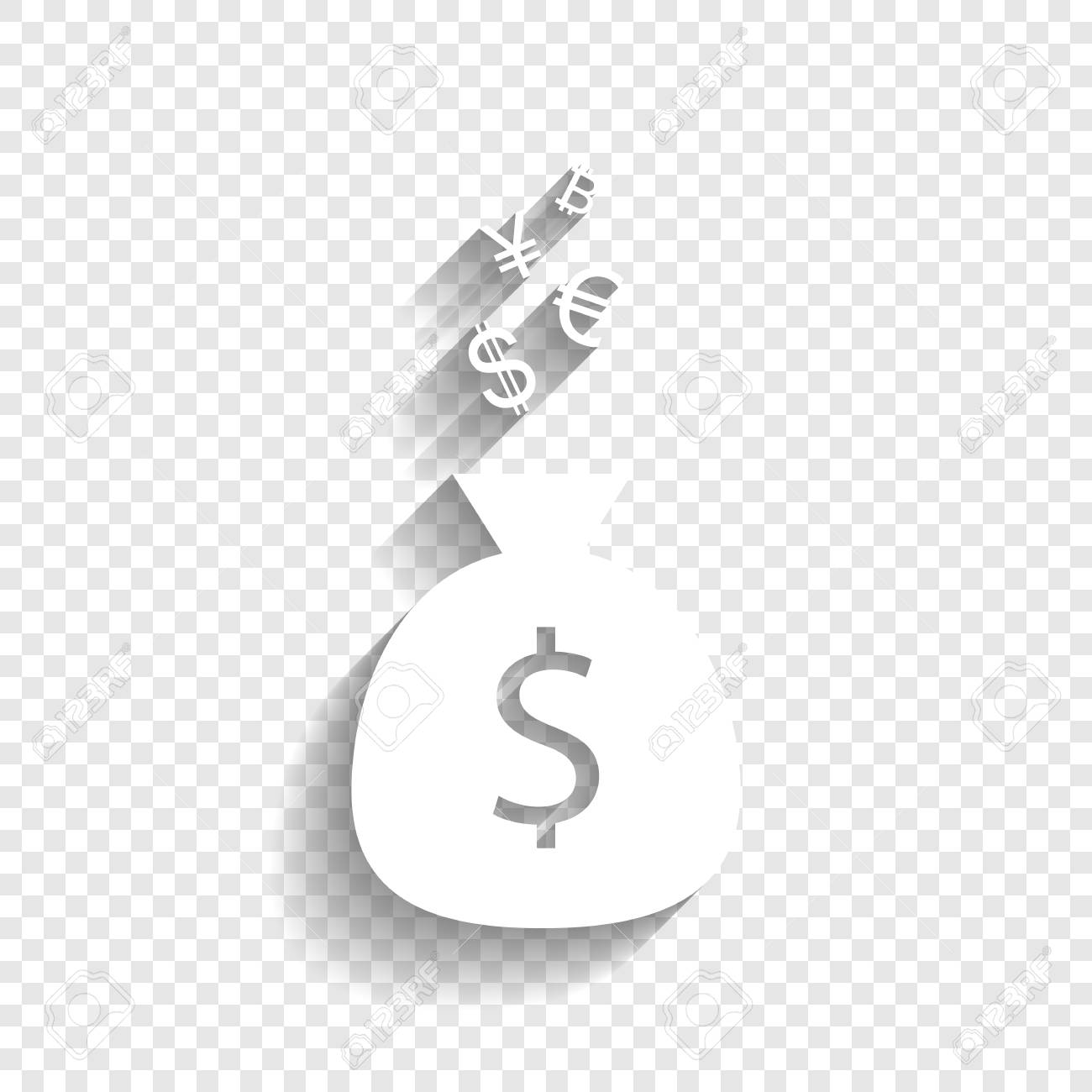 Money Bag Sign With Currency Symbols Vector White Icon With Royalty Free Cliparts Vectors And Stock Illustration Image 80930789
