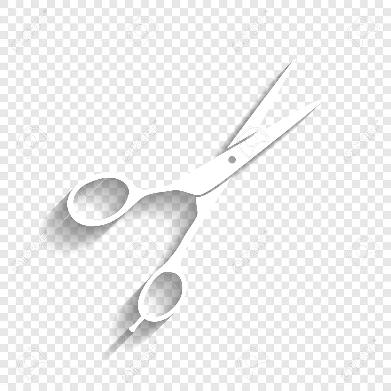 Hair cutting scissors sign. Vector. White icon with soft shadow..