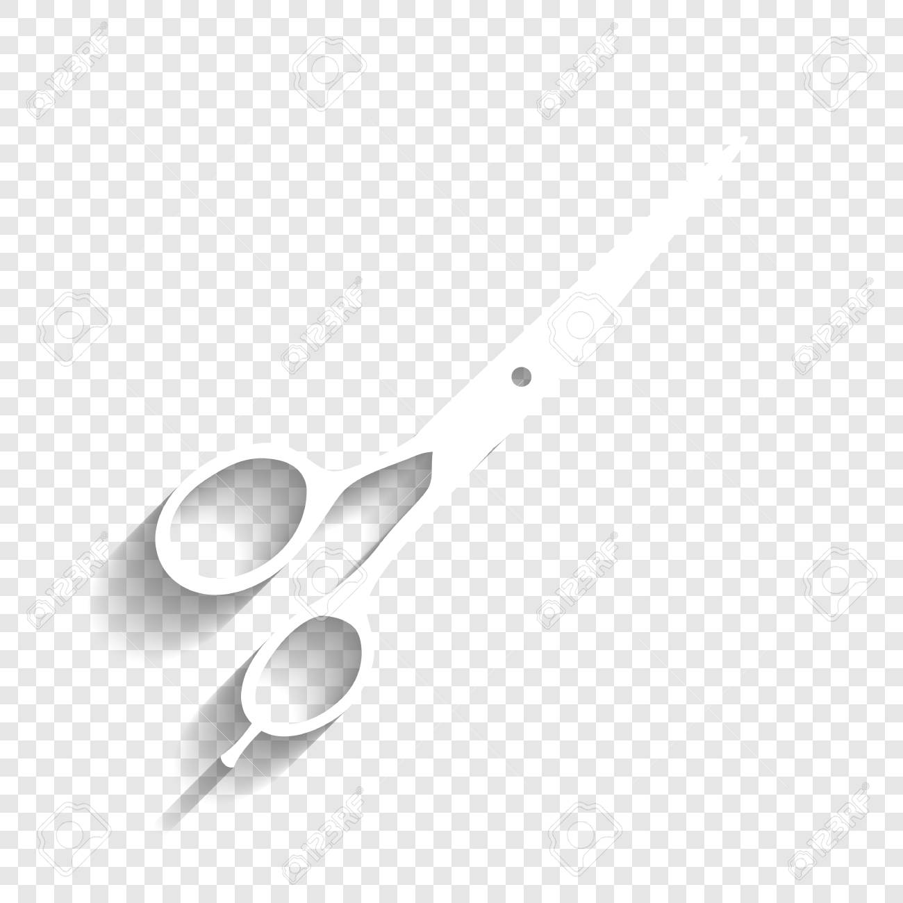 Hair cutting scissors sign. Vector. White icon with soft shadow..