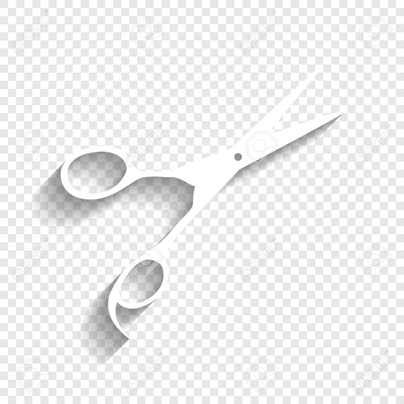 Hair cutting scissors sign. Vector. White icon with soft shadow..