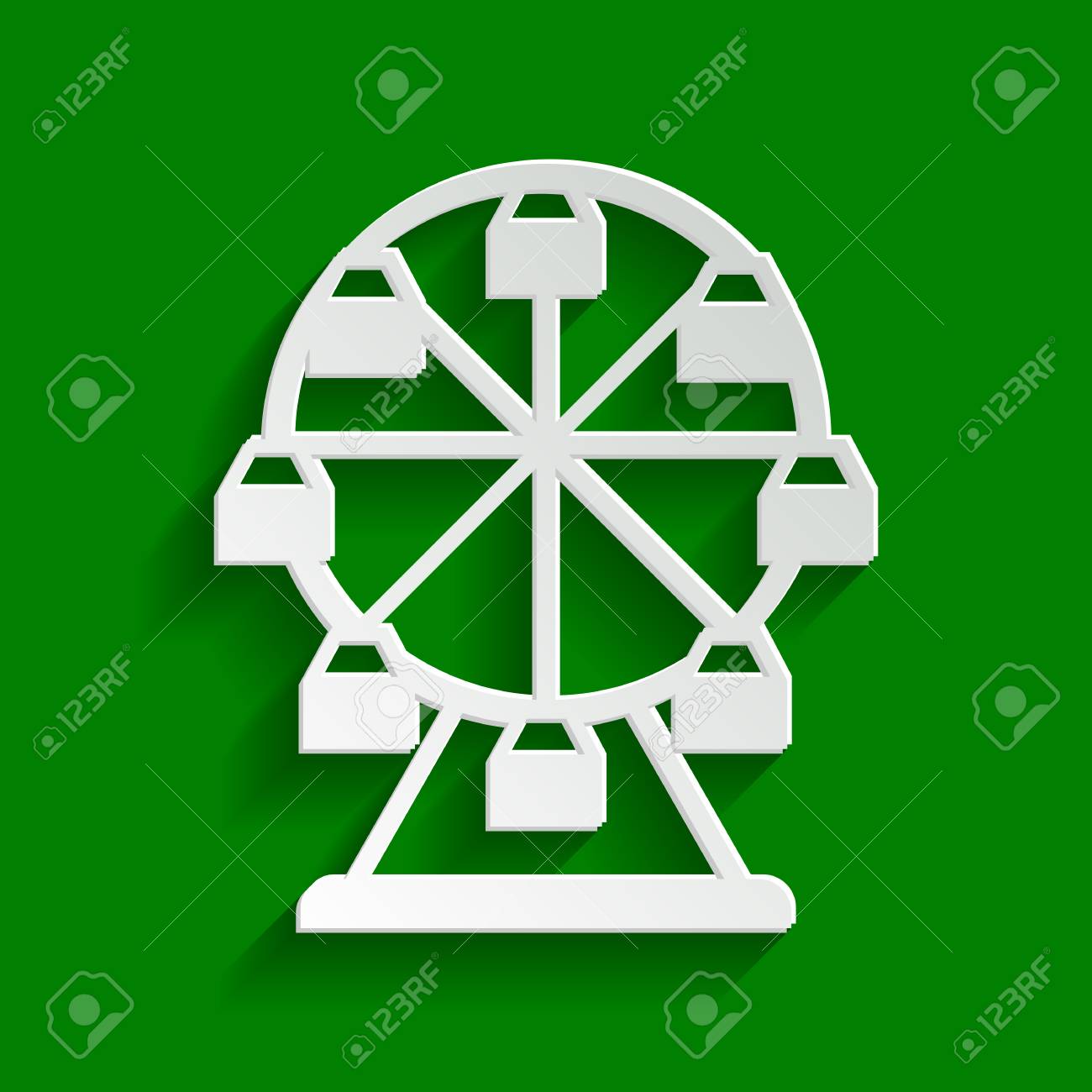 観覧車の標識です ベクトル 緑の背景にソフト シャドウと紙の白っぽいアイコン のイラスト素材 ベクタ Image