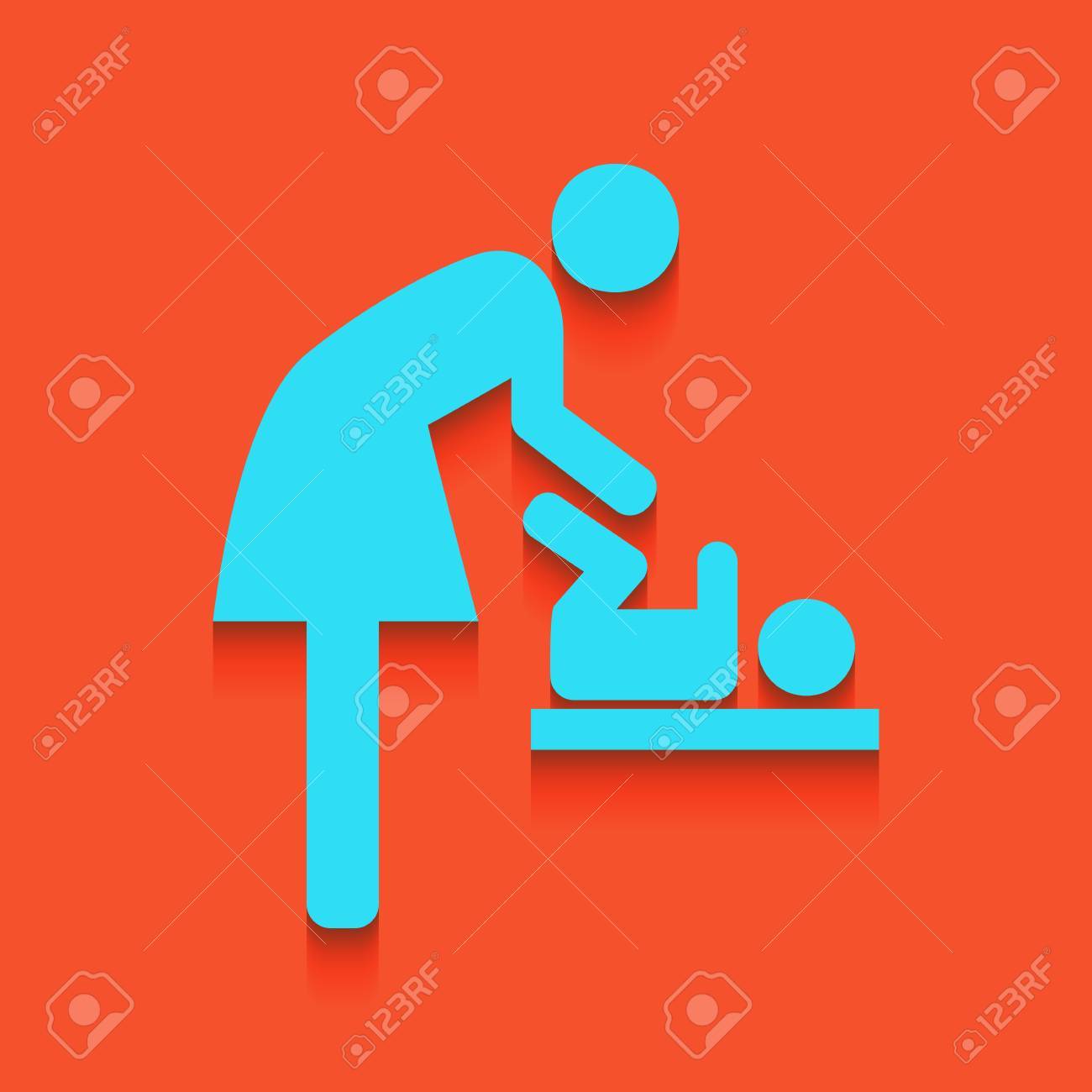 女性と赤ちゃんのシンボル 赤ちゃんのおむつ交換します ベクトル 白っぽいアイコンを背景としてレンガの壁 のイラスト素材 ベクタ Image