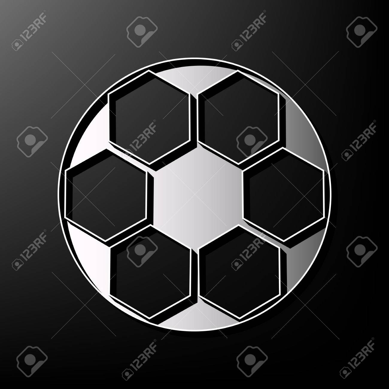 サッカー ボールのサイン ベクトル 黒の背景に 3 D 印刷アイコンをグレーします のイラスト素材 ベクタ Image