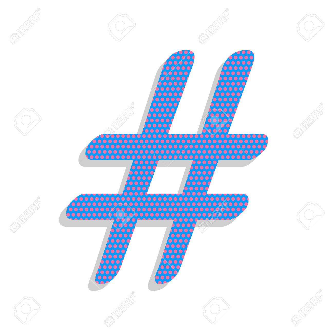 Hashtag Sign Illustration Vector Neon Blue Icon With Cyclamen Polka Dots Pattern With Light Gray Shadow On White Background Isolated Royalty Free Cliparts Vectors And Stock Illustration Image
