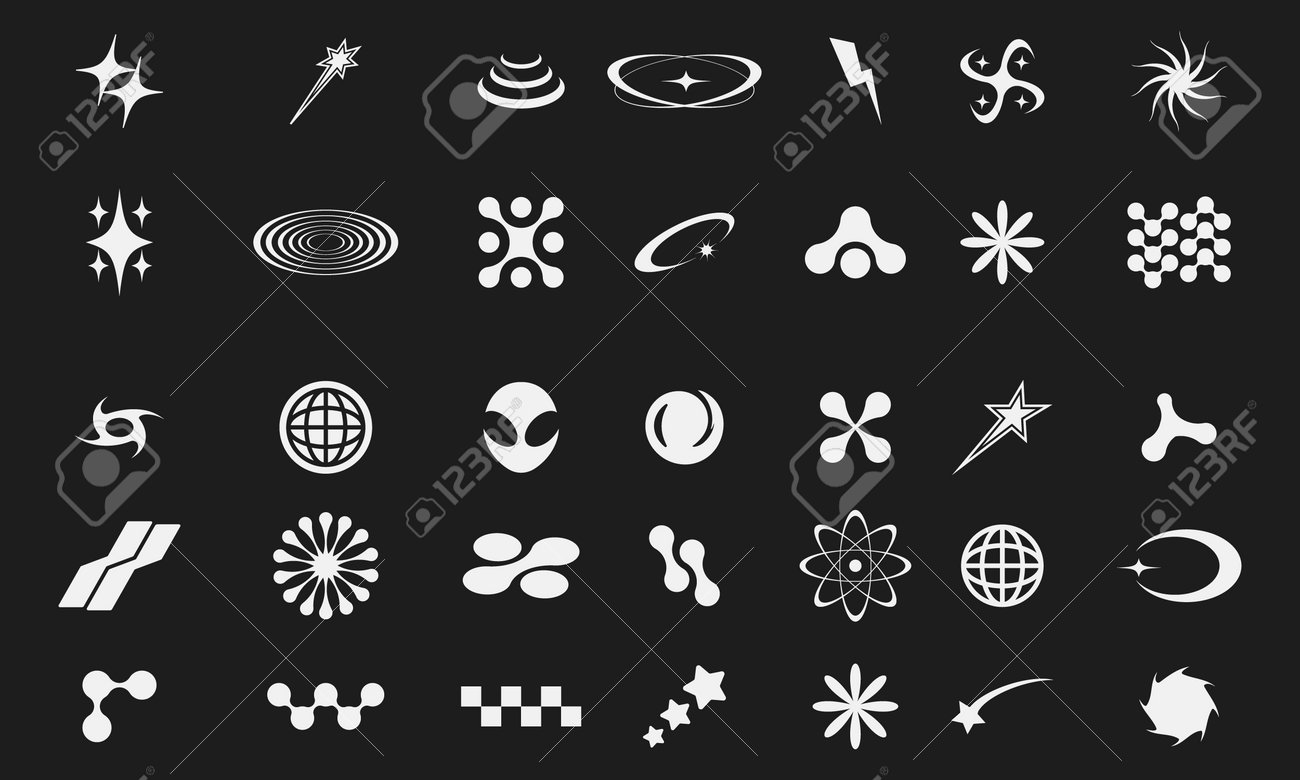 レトロな未来的なy2kは、デザイン用の要素を形作ります。y2k