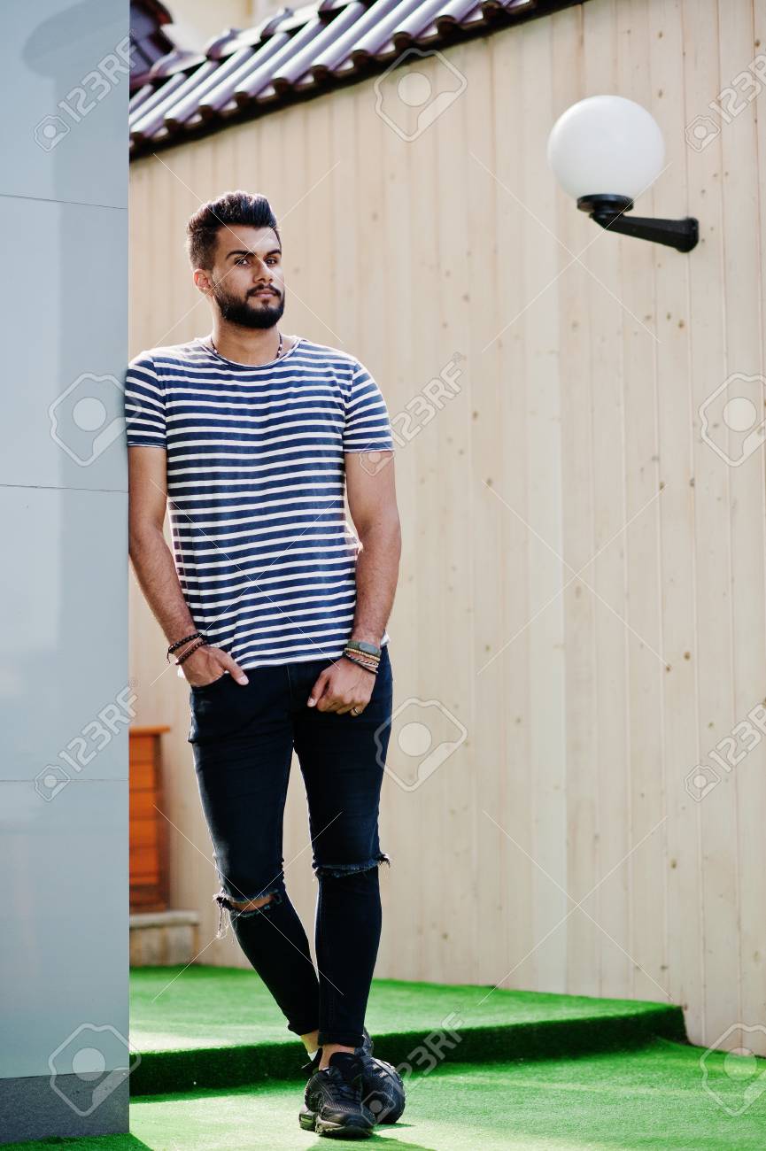 Handsome Tall Arabian Beard Man Model At Stripped Shirt Posed Outdoor Fashionable Arab Guy Stock Photo Picture And Royalty Free Image Image 104190775