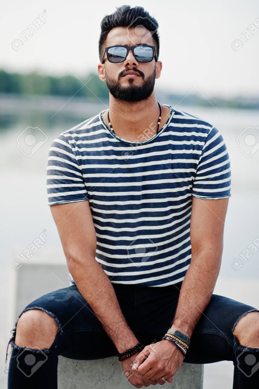 Handsome Tall Arabian Beard Man Model At Stripped Shirt Posed Outdoor Fashionable Arab Guy At Handsome Tall Arabian Beard Man Model At Stripped Shirt Posed Outdoor Fashionable Arab Guy At