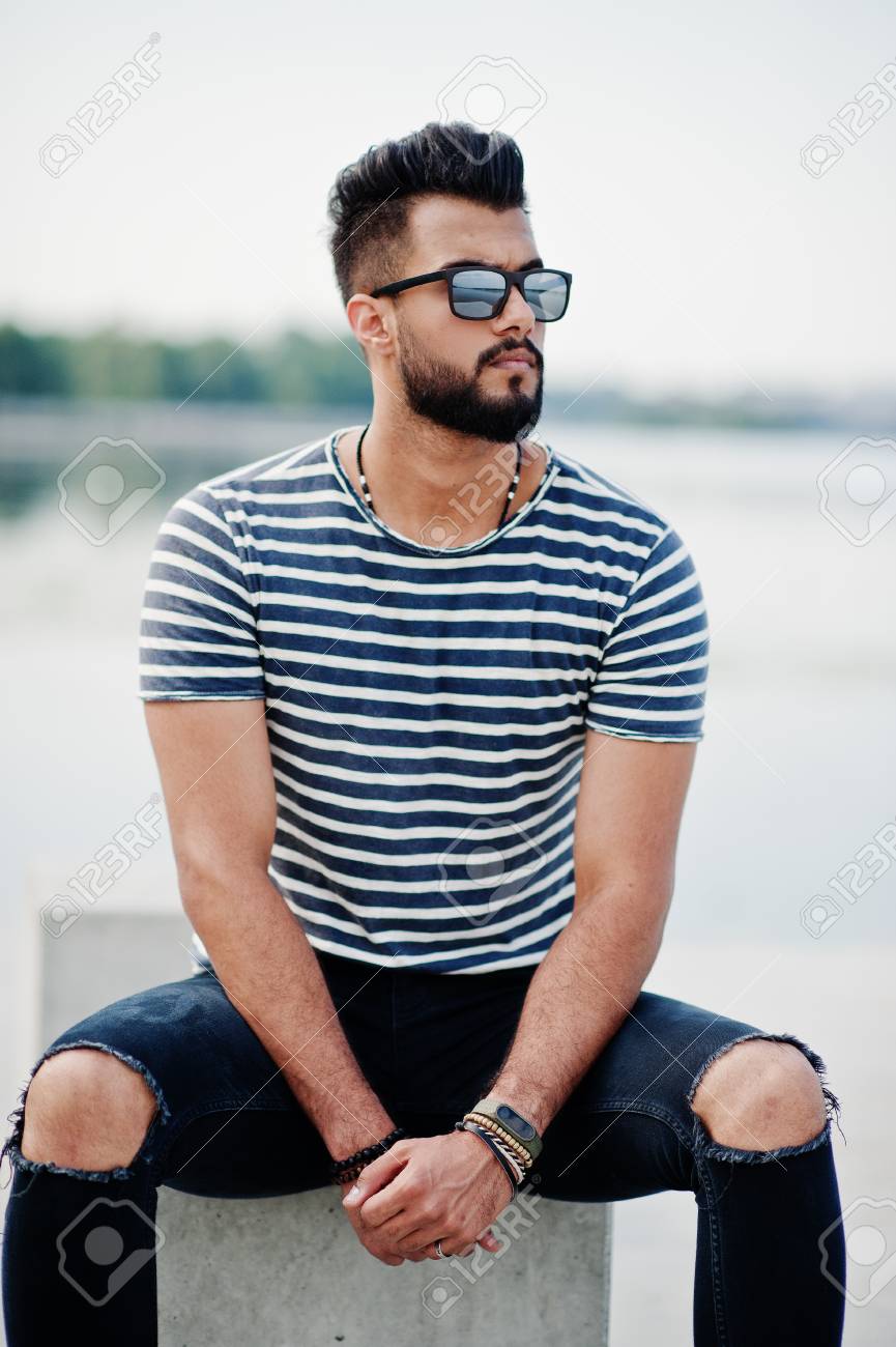 Handsome Tall Arabian Beard Man Model At Stripped Shirt Posed Outdoor Fashionable Arab Guy At Handsome Tall Arabian Beard Man Model At Stripped Shirt Posed Outdoor Fashionable Arab Guy At