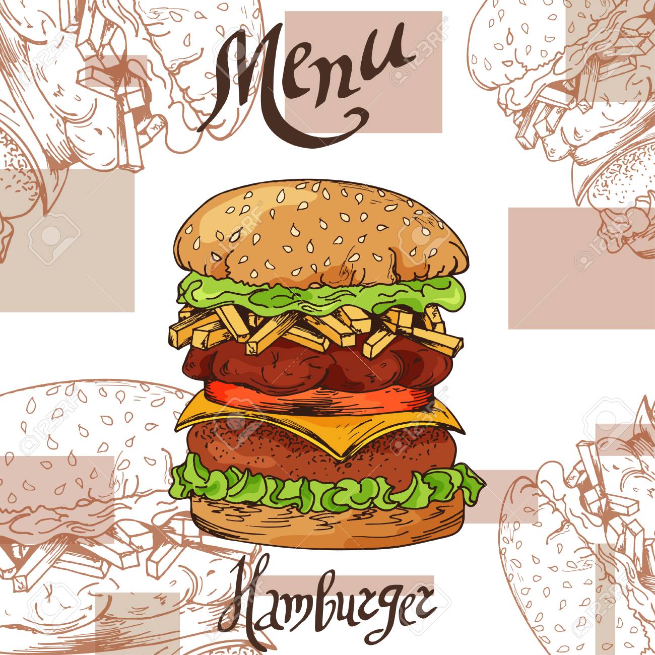 ハンバーガーのファーストフードのポスター 手は レトロなイラストを描いています ビンテージ バーガー デザイン テンプレート のイラスト素材 ベクタ Image ハンバーガーのファーストフードのポスター 手は レトロなイラストを描いています ビンテージ バーガー デザイン テンプレート のイラスト素材 ベクタ Image