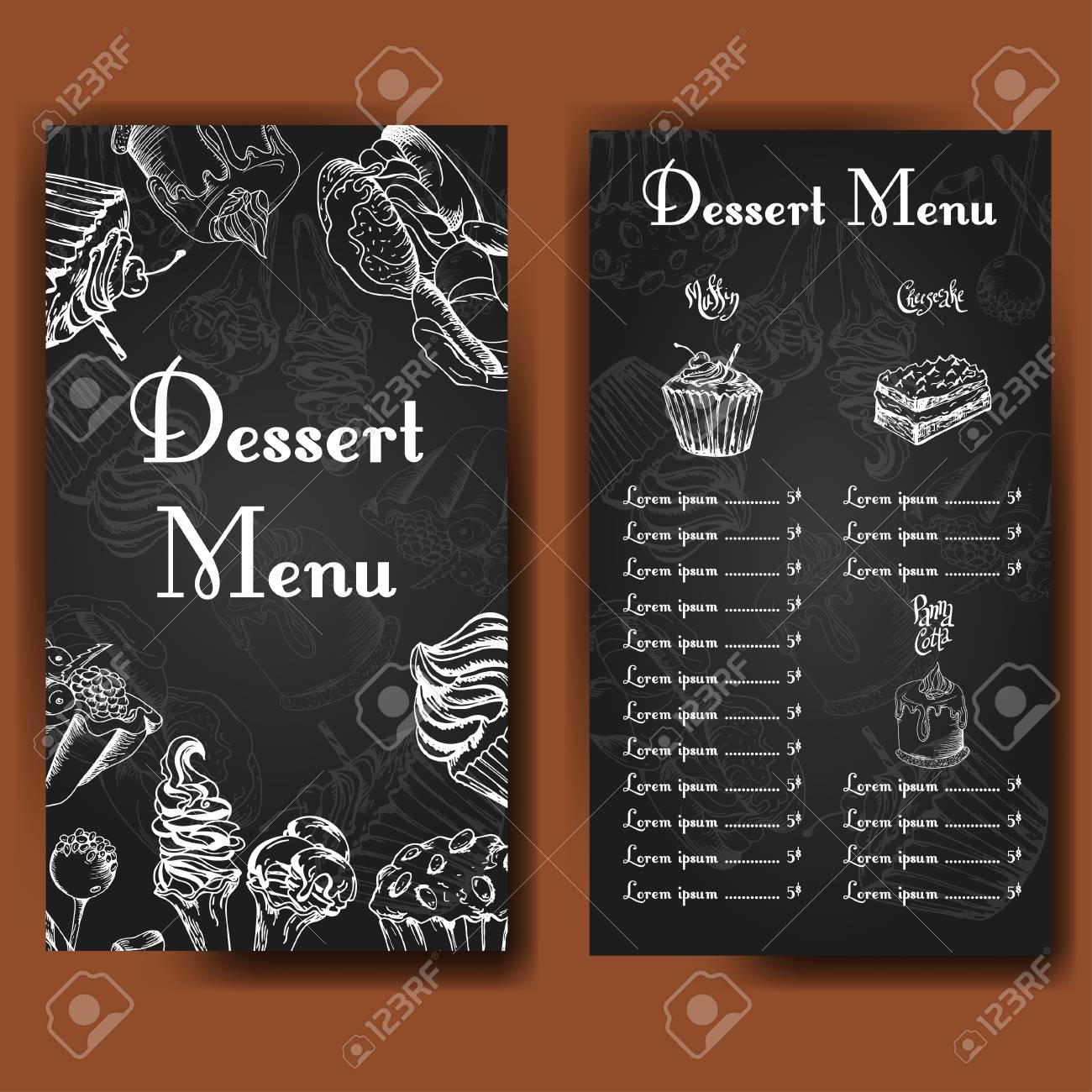 cafe design template hand drawn dessert card set of restaurant