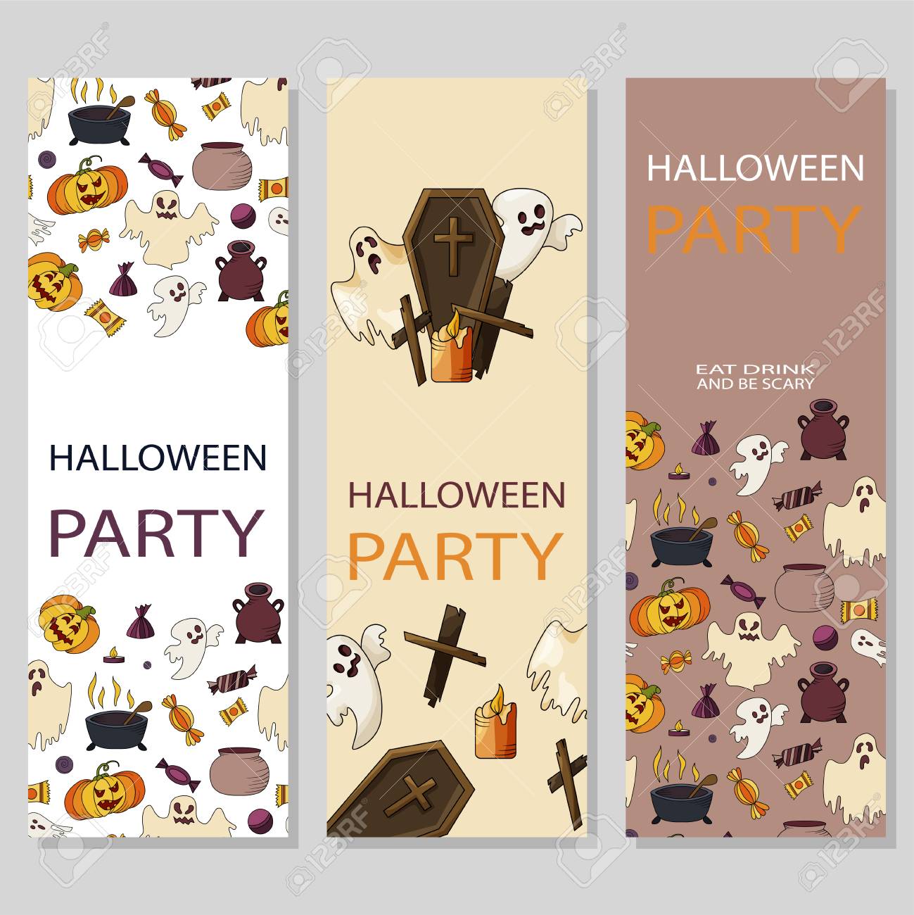 set of halloween card poster party invitation template royalty
