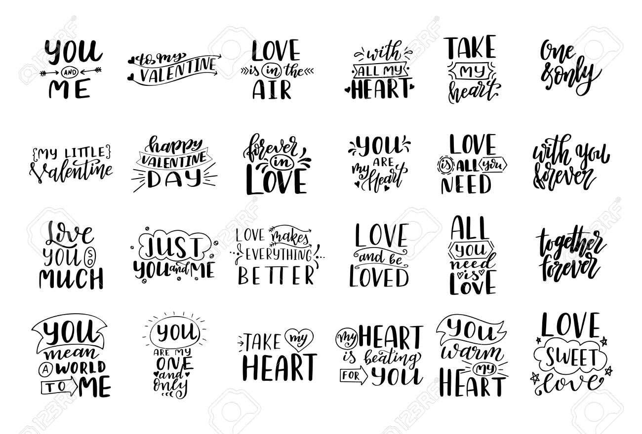 Set Of Hand Drawn Love Quotes. Lettering About Amour For Poster, Greeting  Card, Banner. Calligraphy Vector Illustration. Royalty Free SVG, Cliparts,  Vectors, and Stock Illustration. Image 136816195., image size:1300x880