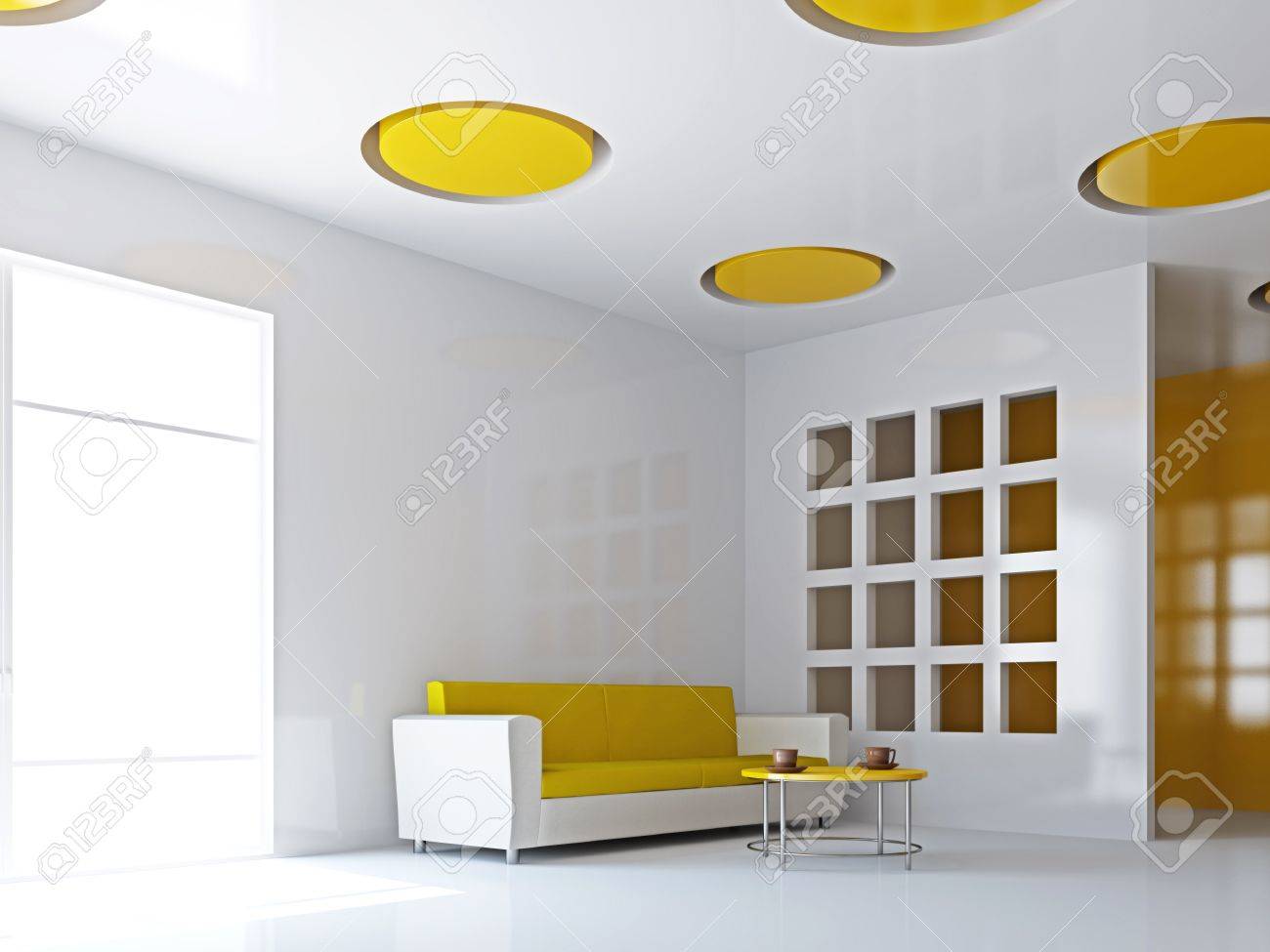 Das Große Wohnzimmer Mit Gelben Sofa An Der Wand Lizenzfreie Fotos ... Das Große Wohnzimmer Mit Gelben Sofa An Der Wand Lizenzfreie Fotos ...