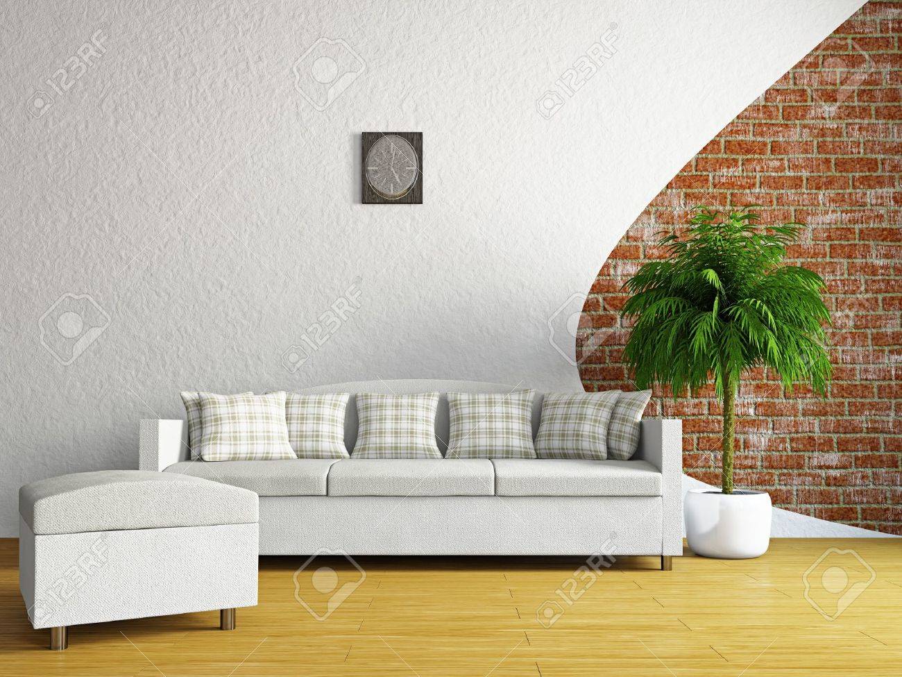Wohnzimmer Mit Sofa In Der Nahe Der Wand Lizenzfreie Fotos Bilder Und Stock Fotografie Image 19160911