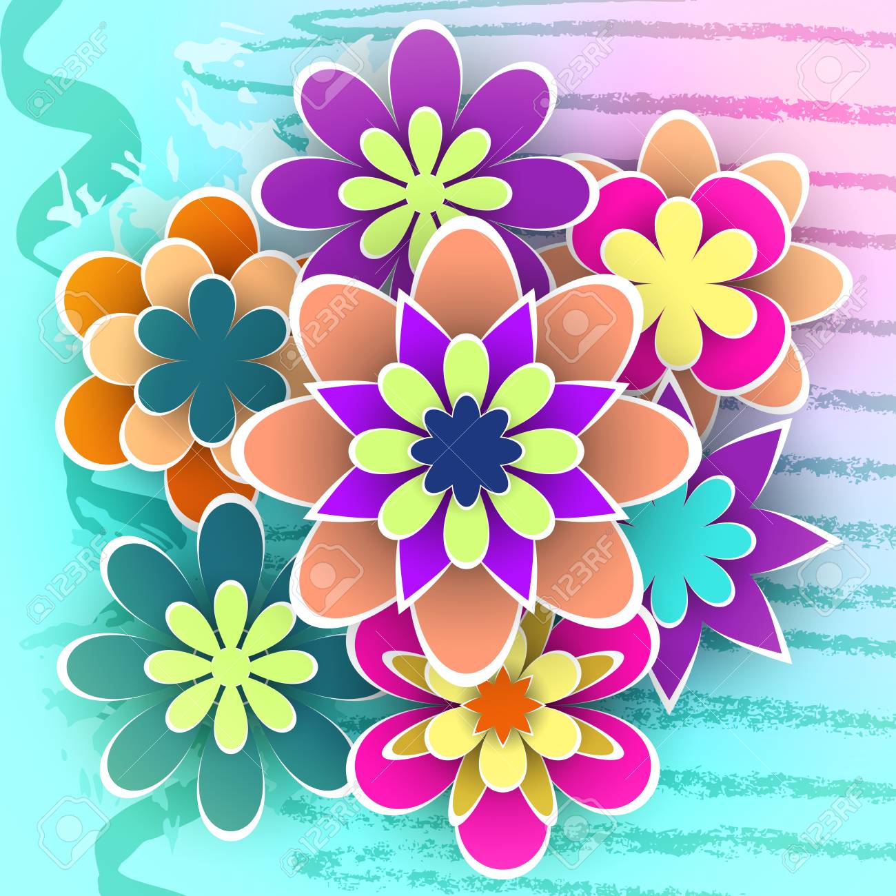 休日日のお祝いの招待状カード デザイン株式ベクトル イラスト花ファンタジー背景の紙の花 のイラスト素材 ベクタ Image