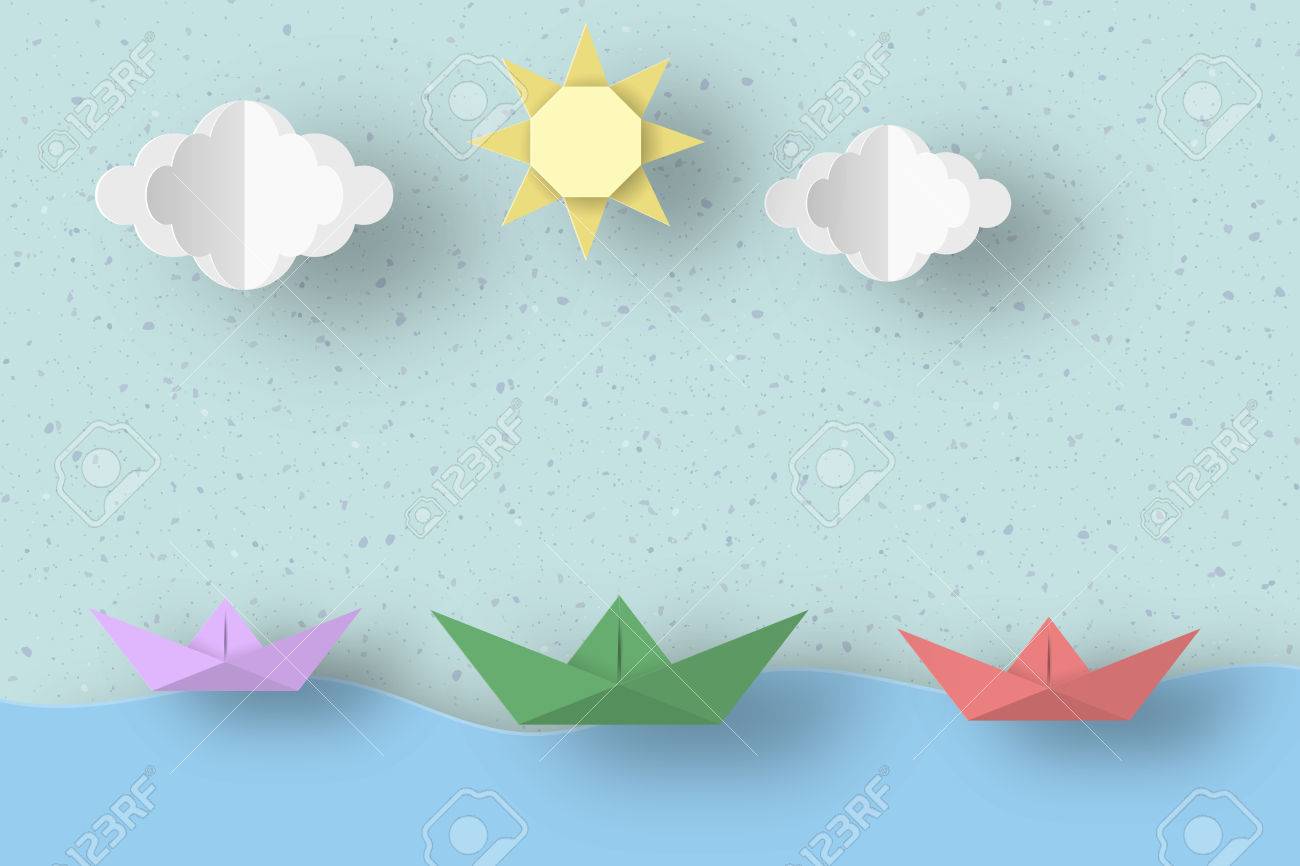 cut ships clouds sun for paper origami concept applique scene