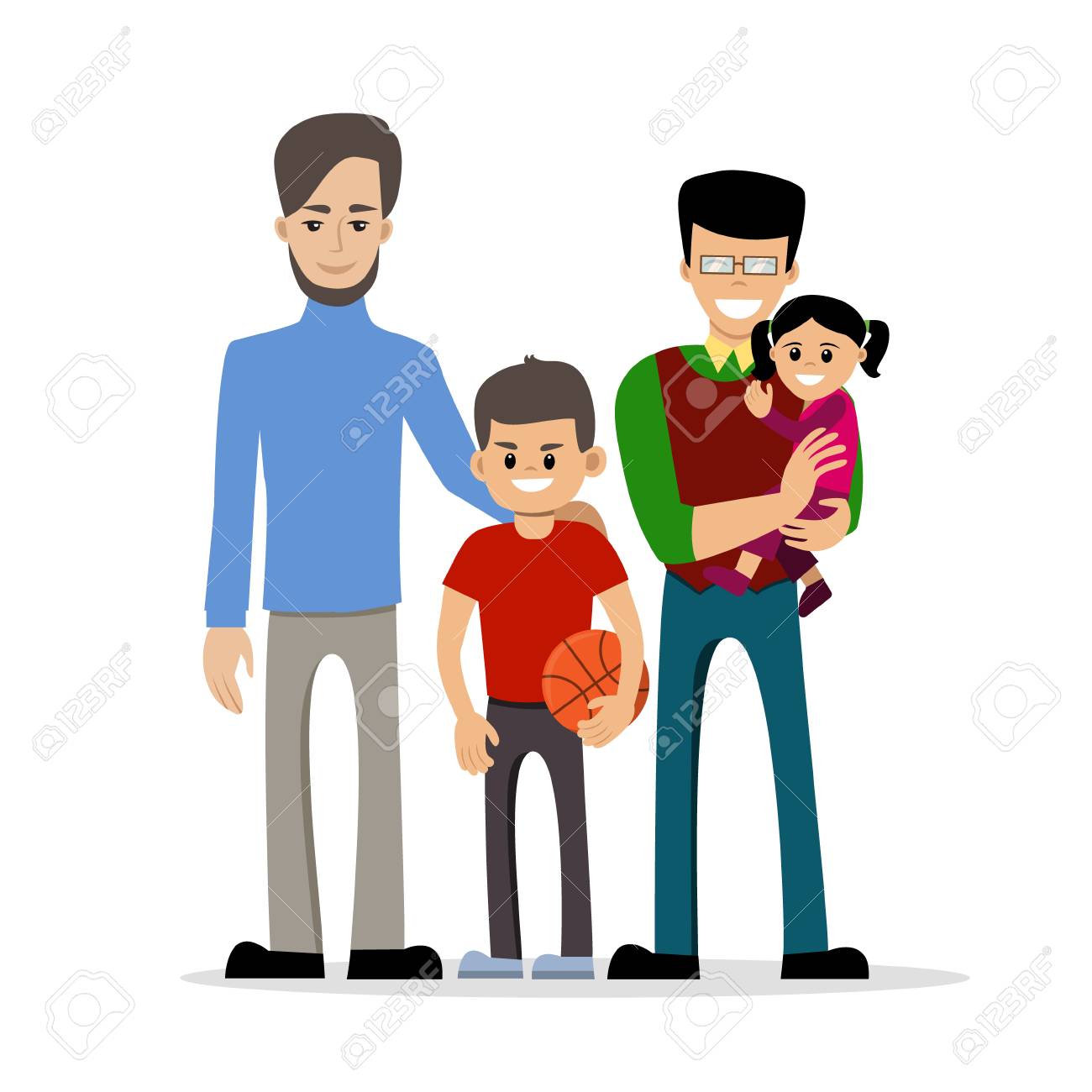 Male Gay Couple With Kids. Same-sex Family. Happy Homosexual Spouses  Holding A Baby. Vector Art Isolated On Art. Cartoon Design. Royalty Free  SVG, Cliparts, Vectors, and Stock Illustration. Image 83663062.