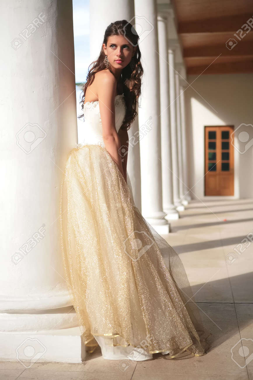 white golden gown