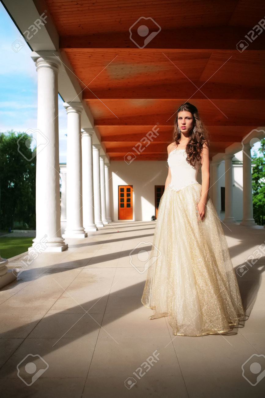 white golden gown