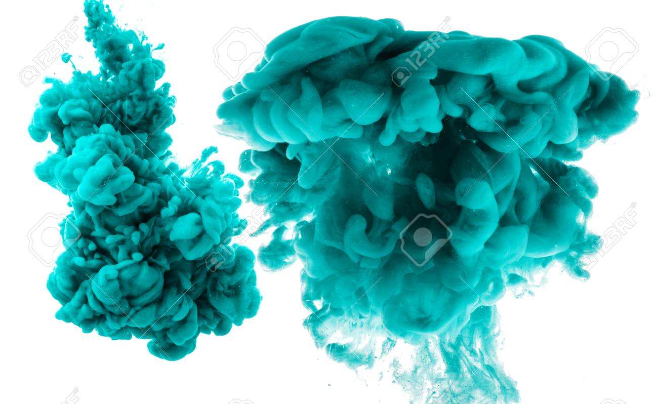 Abstract cyan cloud of silky ink in water on white isolated background. - 121376257 Abstract cyan cloud of silky ink in water on white isolated background. - 121376257