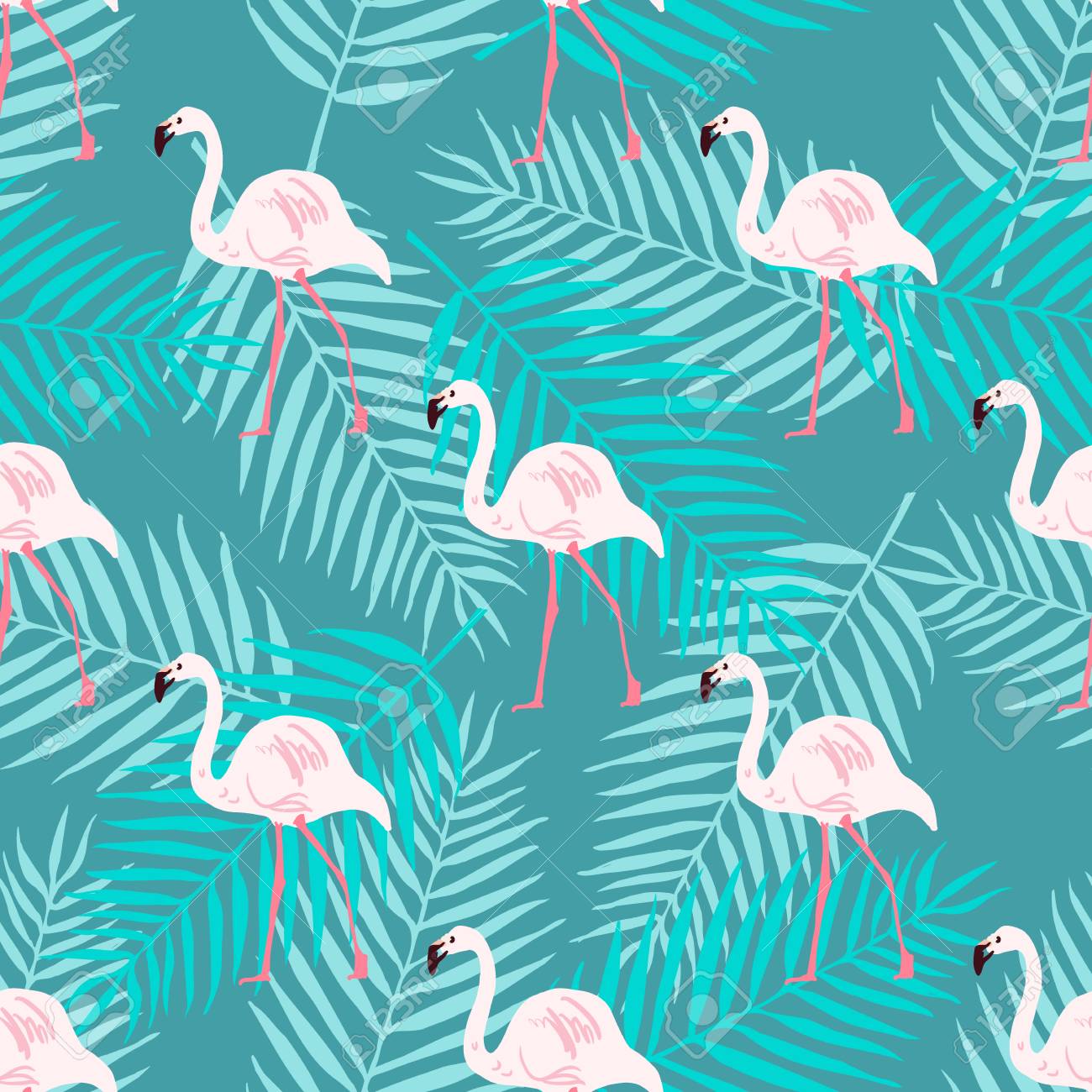 水彩のフラミンゴのシームレスなパターン 壁紙 ファブリックのフラミンゴとベクトル背景デザイン のイラスト素材 ベクタ Image