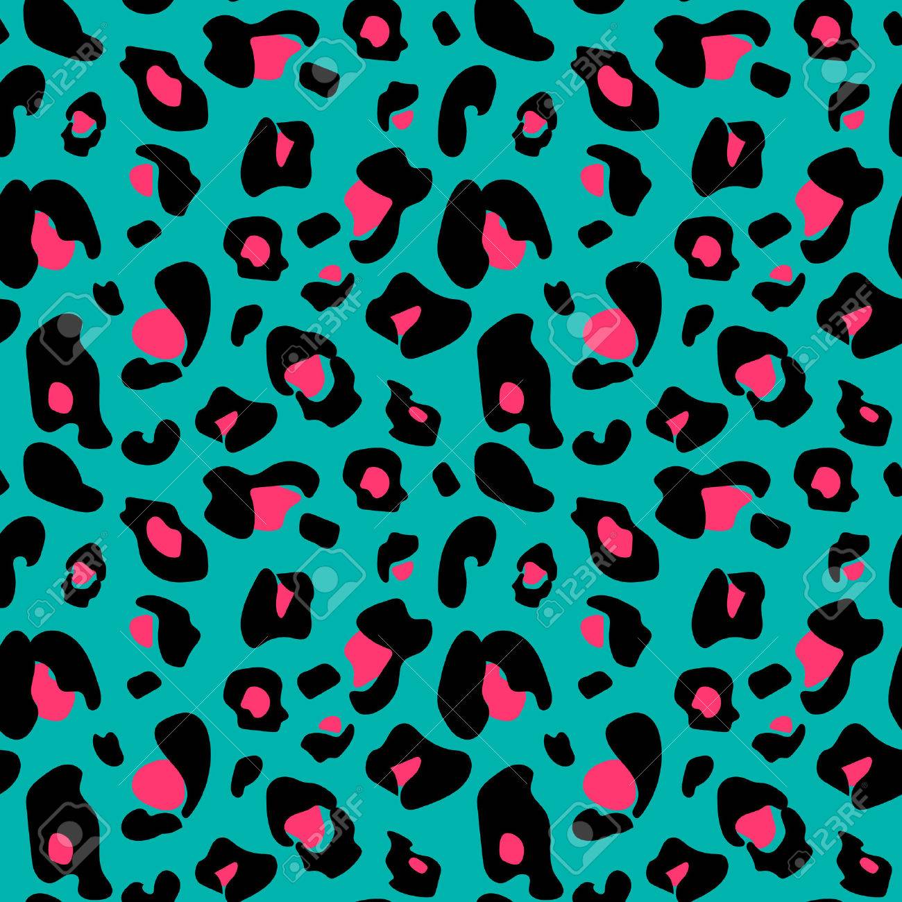 ブラック グリーン ピンクのカラフルな贅沢なシームレスなヒョウ柄 のイラスト素材 ベクタ Image