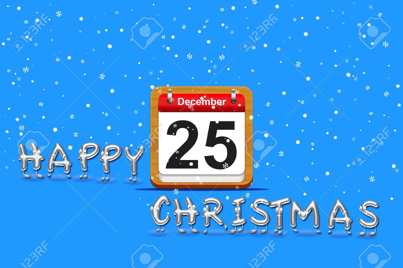 12 月 25 日カレンダーとハッピー クリスマス イラスト の写真素材 画像素材 Image
