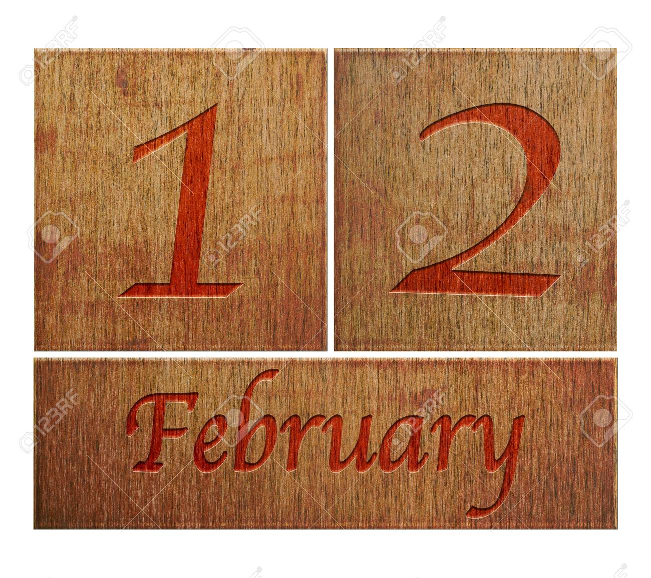 木製カレンダー イラスト 2 月 12 日 の写真素材 画像素材 Image