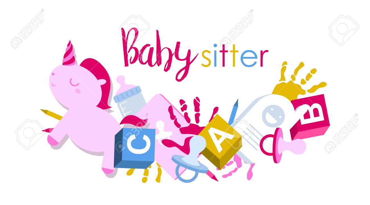 signboard or logo for babysitter with kids toys handprints babysitter logo