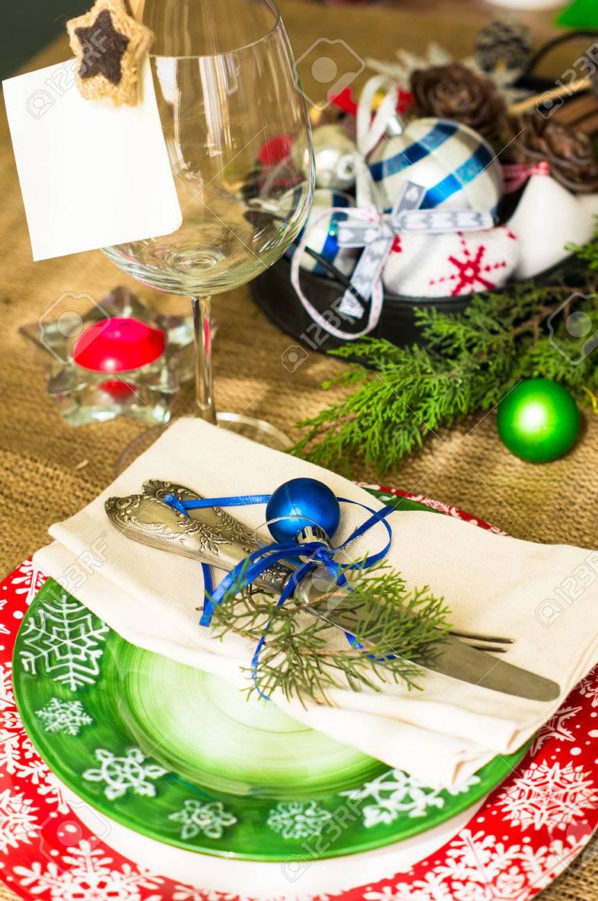 Vintage Or Rustic Christmas Table Setting. Selective Focus Stock ... Vintage Or Rustic Christmas Table Setting. Selective Focus Stock ...