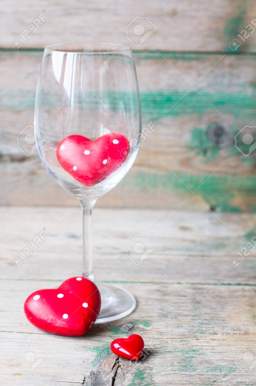 Wine Glass With Heart Shaped Gifts For Valentines Day On The Stock Photo Picture And Royalty Free Image Image 48614933