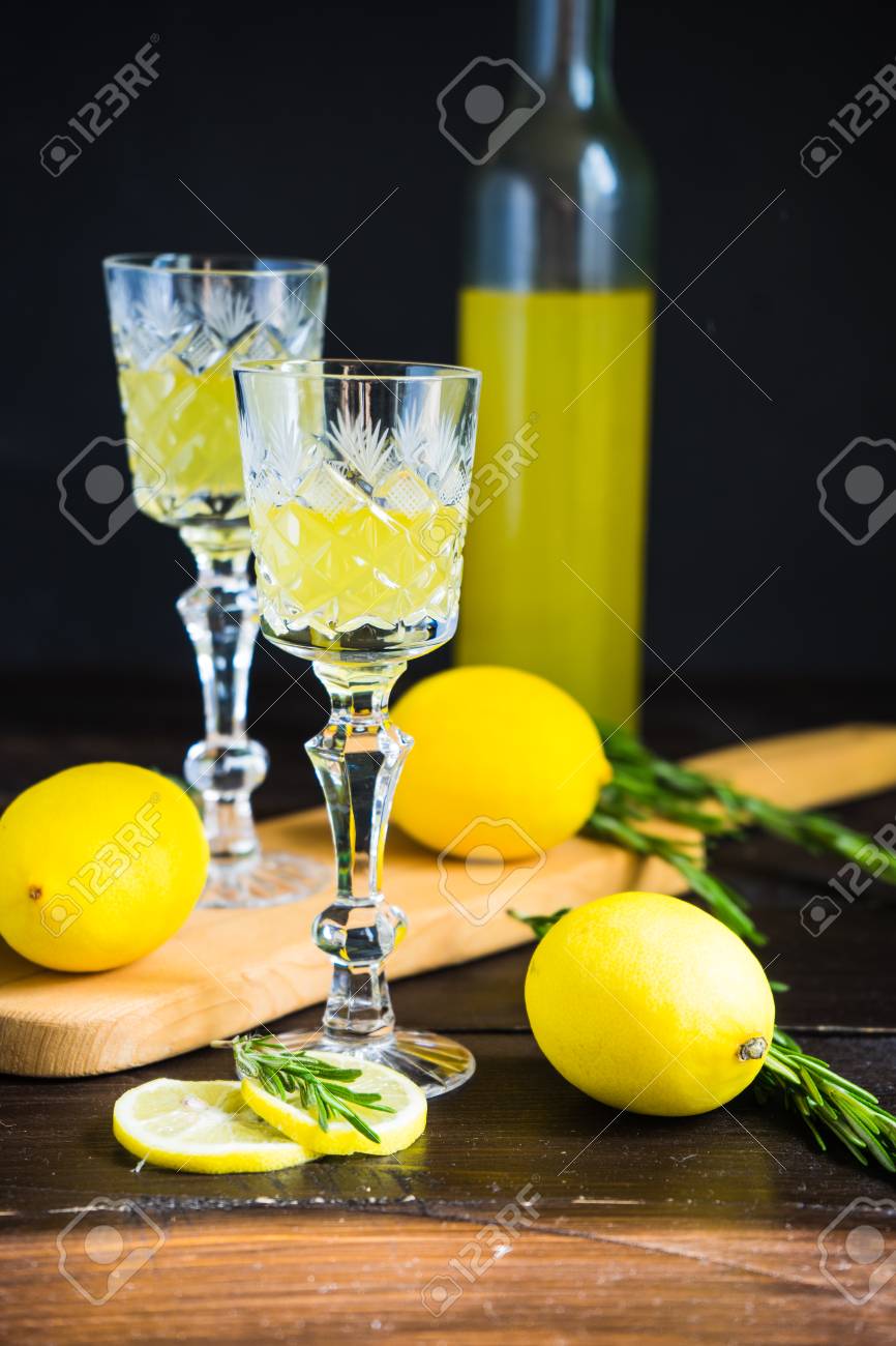 Traditional Italian Lemon Alcohol Drink Limoncello With Pieces Stock Photo Picture And Royalty Free Image Image 87258258
