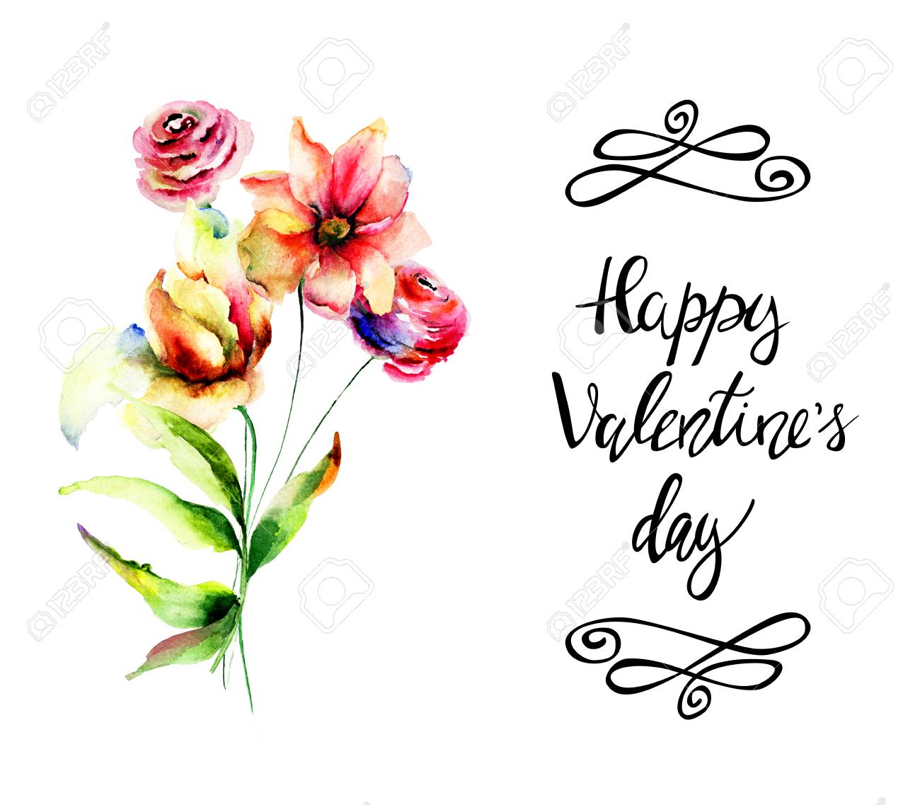 decorative spring flowers with title happy valentineâ s day
