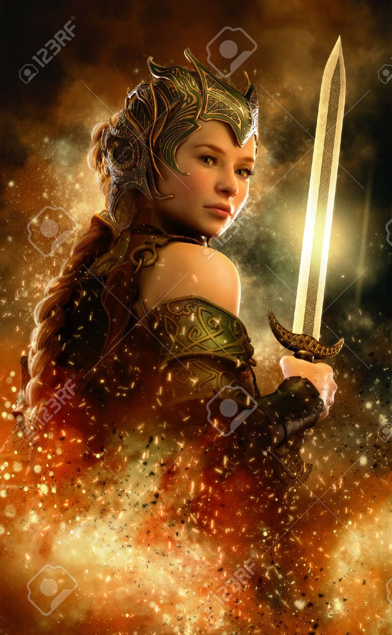 Gráficos Por Ordenador En 3d De Una Mujer Guerrera Con Traje De Fantasía Y  La Espada Fotos, Retratos, Imágenes Y Fotografía De Archivo Libres De  Derecho. Image 68028487.