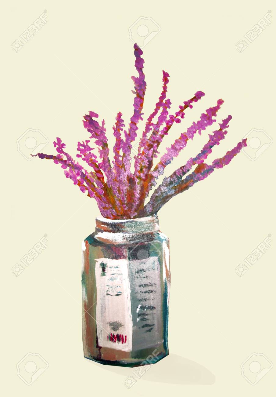 Flowers In A Jar Isolated Illustration On Light Background