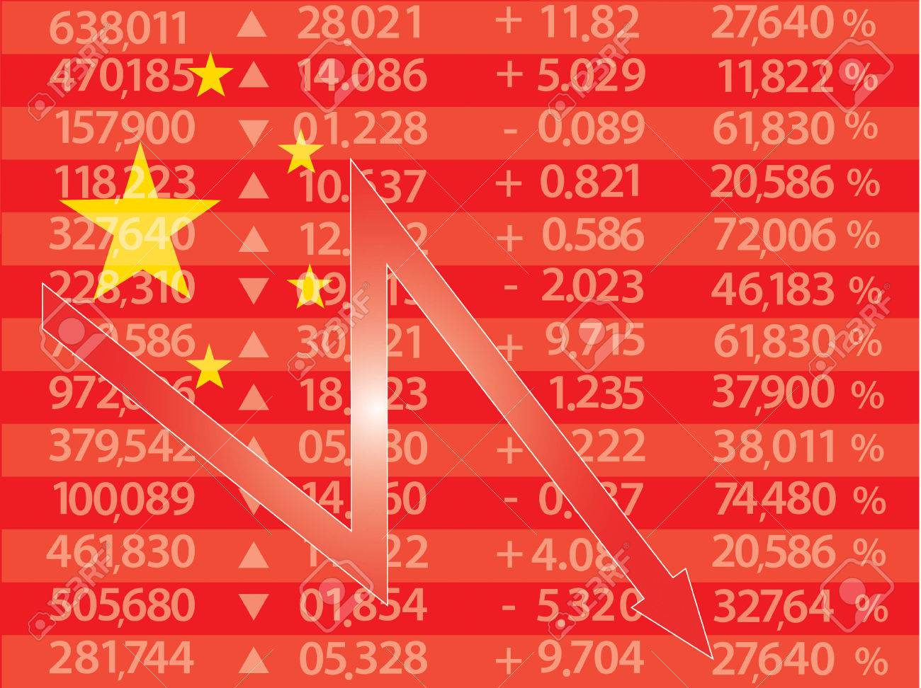 중국 주식 시장 - 빨간 중국 국기에 내려가는 화살표 그래프, 벡터 로열티 무료 사진, 그림, 이미지 그리고 스톡포토그래피. Image  49642964