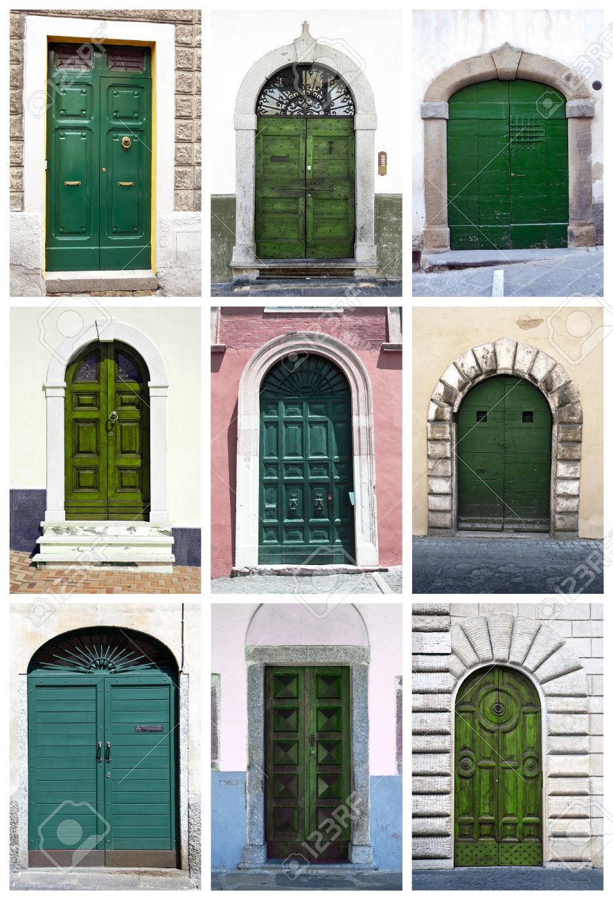 Green front doors stock photo 10480105