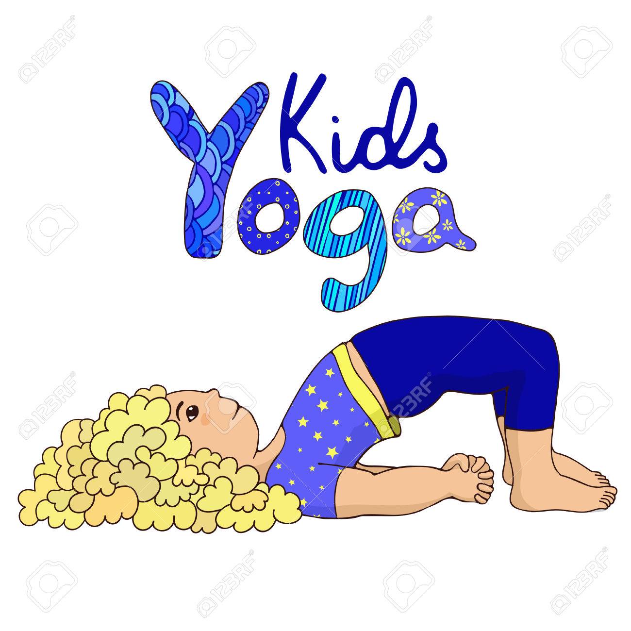 Kinder Yoga Kleines Madchen Das Yoga Tut Hand Zeichnen Madchen Mit Logo Yoga Kinder Karikaturmadchen In Der Brucken Haltung Hand Zeichnen Illustration Fur Yoga Kinder Nettes Madchen Das Yoga Tut Illustration Fur Kinder