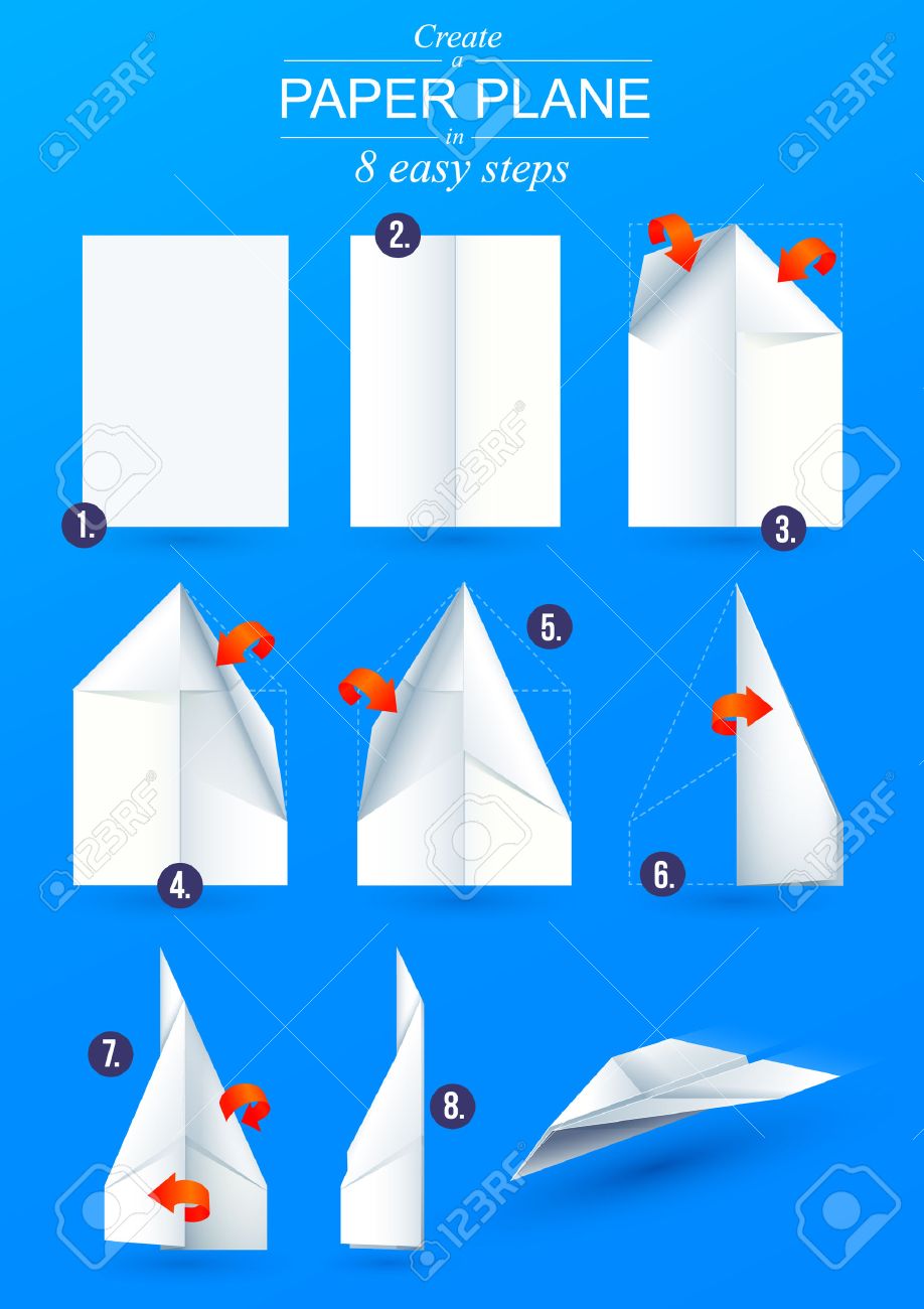 Instructions How To Make A Origami Paper Plane In 6 Easy Steps Royalty Free Cliparts Vectors And Stock Illustration Image 33269516