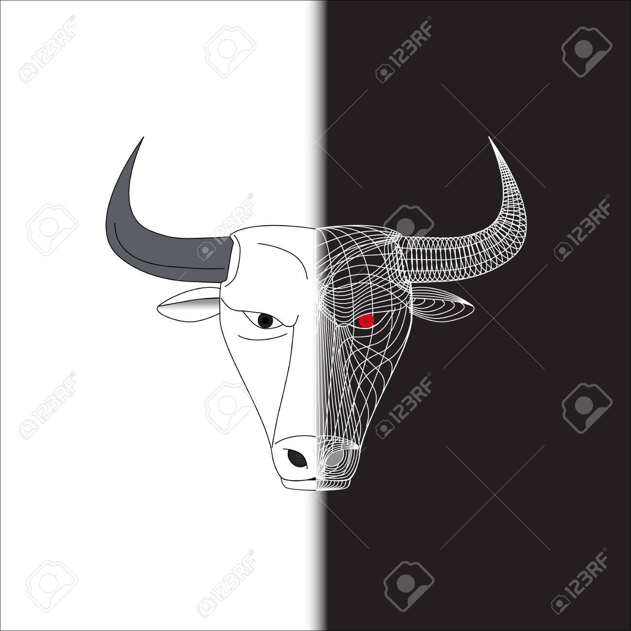 ブル白黒半分に直面する行ってワイヤのイラスト素材 ベクタ Image