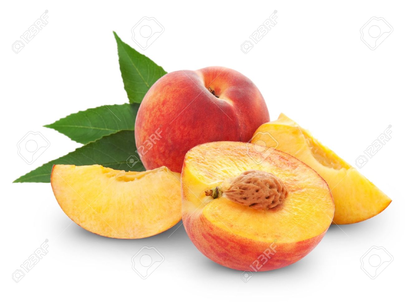 Fresh Peach Fruits And Half. Isolated On White Background Stock Photo, Picture And Royalty Free Image. Image 10961893.
