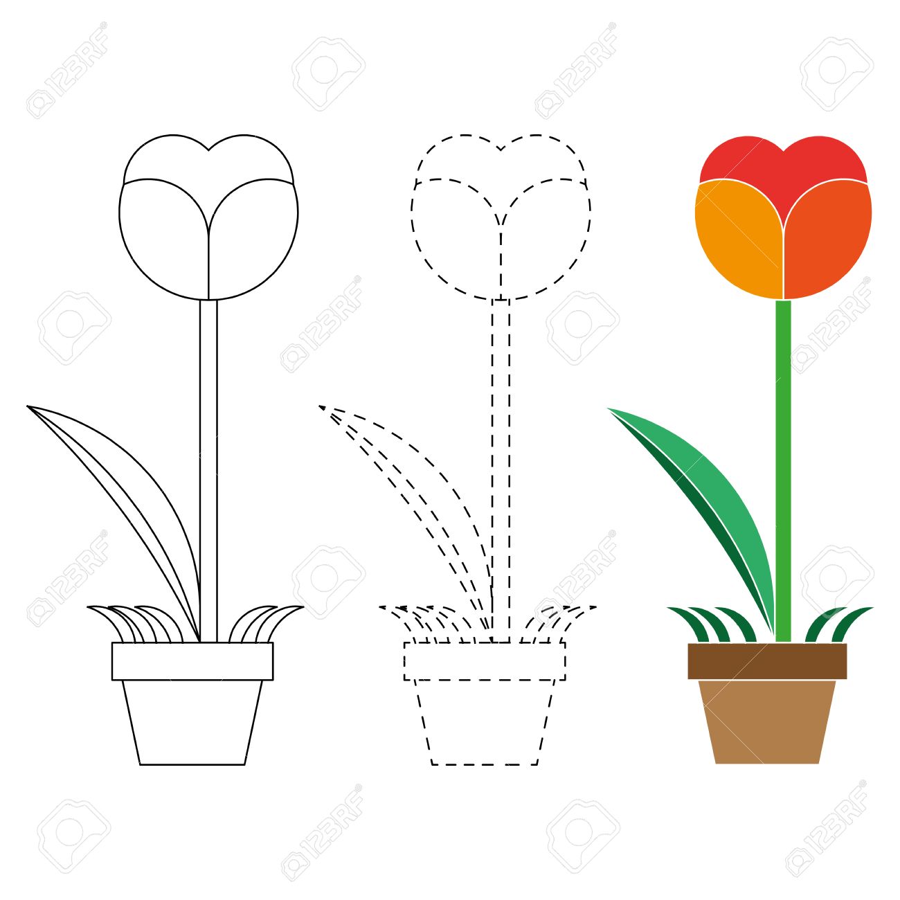 livre de coloriage de fleurs et vecteur de ligne en pointillés Banque d images