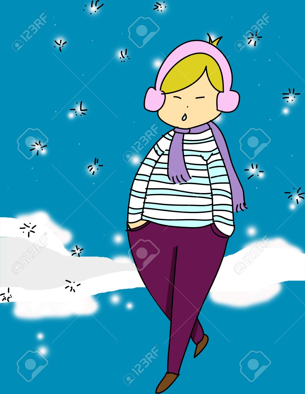 freehand sketch cartoon girl relax walking in the winter season winter season cartoon pictures