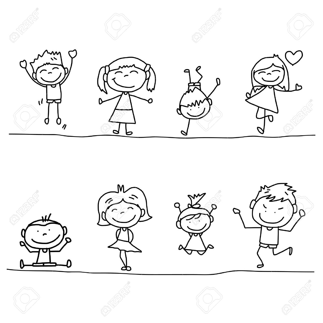 set of hand drawing cartoon happy kids playing - 21396897 set of hand drawing cartoon happy kids playing - 21396897