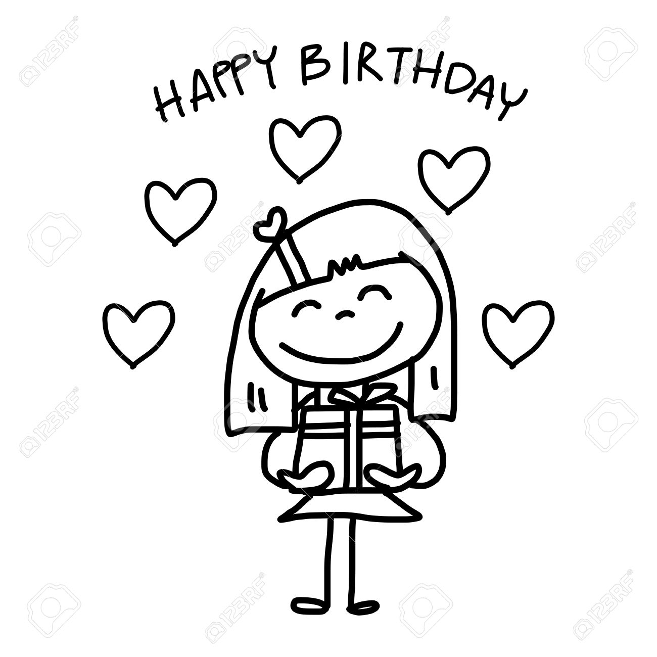 Hand Drawing Cartoon Happy Birthday Royalty Free Cliparts Vectors