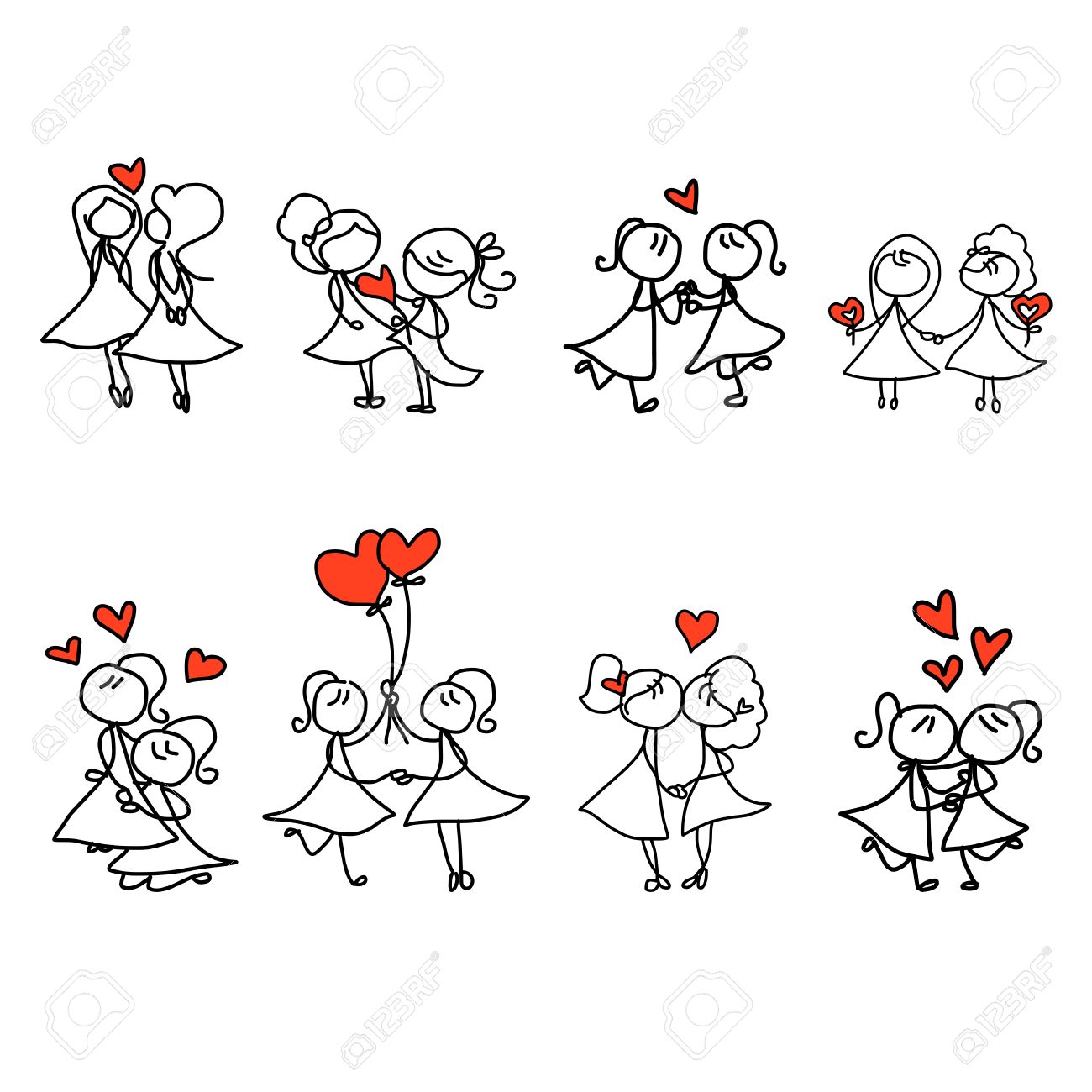 Hand Drawing Cartoon Concept Happy Same Couple Wedding Royalty Free Cliparts Vectors And Stock Illustration Image