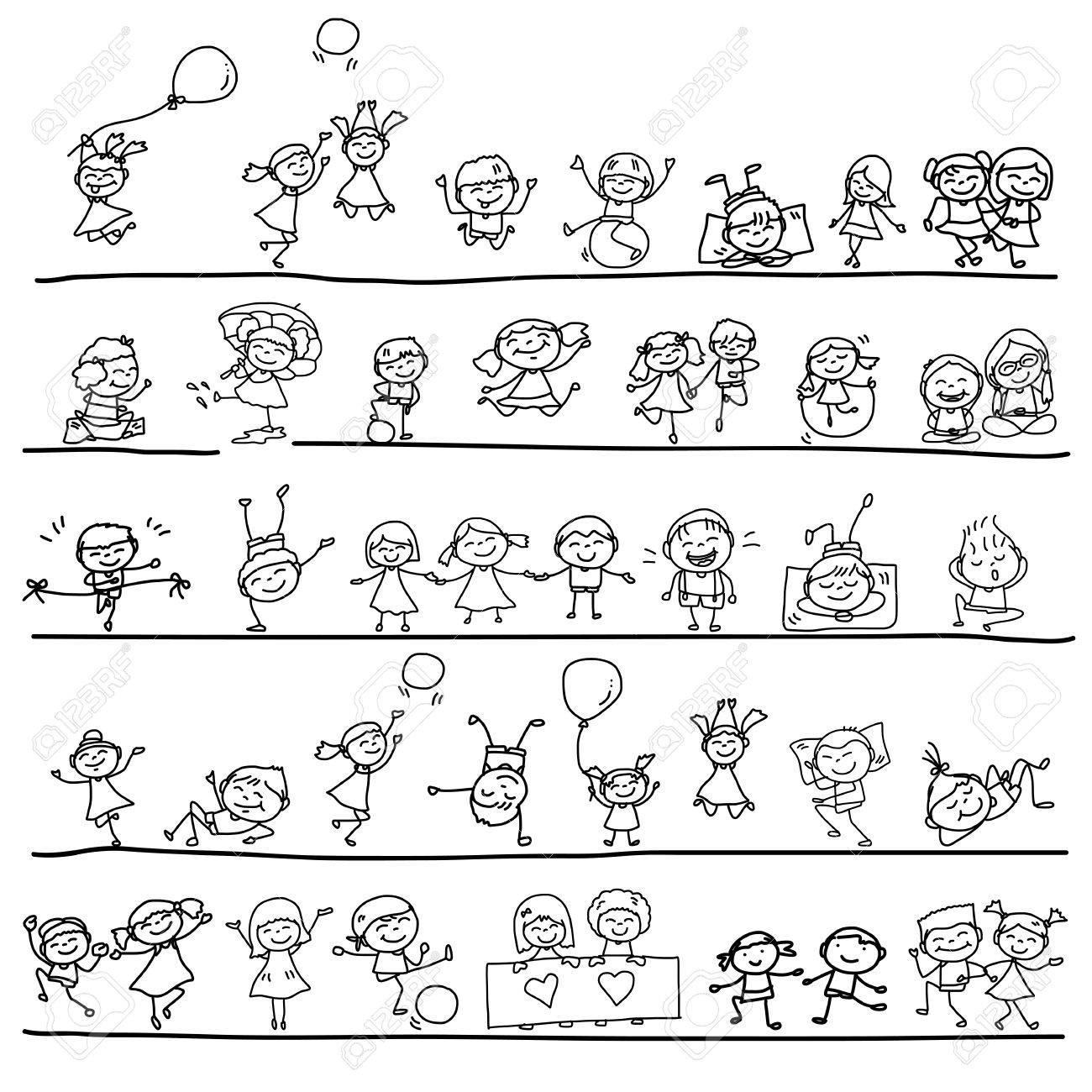 hand drawing cartoon character happy kids playing - 29861700 hand drawing cartoon character happy kids playing - 29861700