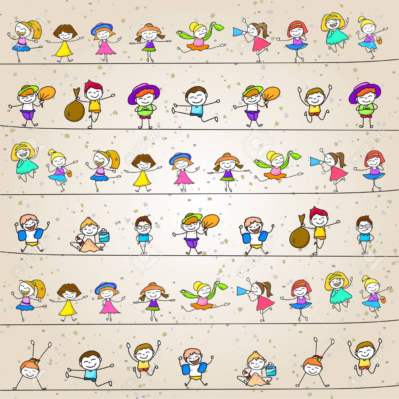 hand drawing cartoon character happy kids playing - 42663718 hand drawing cartoon character happy kids playing - 42663718